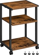 Mobile Printer Stand, 3-Tier Printer Cart under Desk with Storage, Industrial Ad