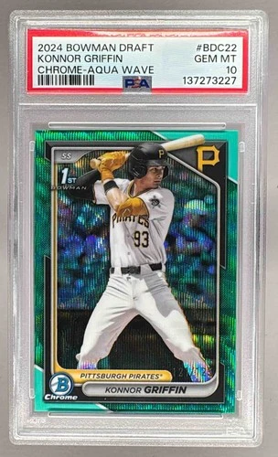 Konnor Griffin 2024 Bowman Chrome #BDC-22 Aqua Wave Refractor 1st RC /125 PSA 10