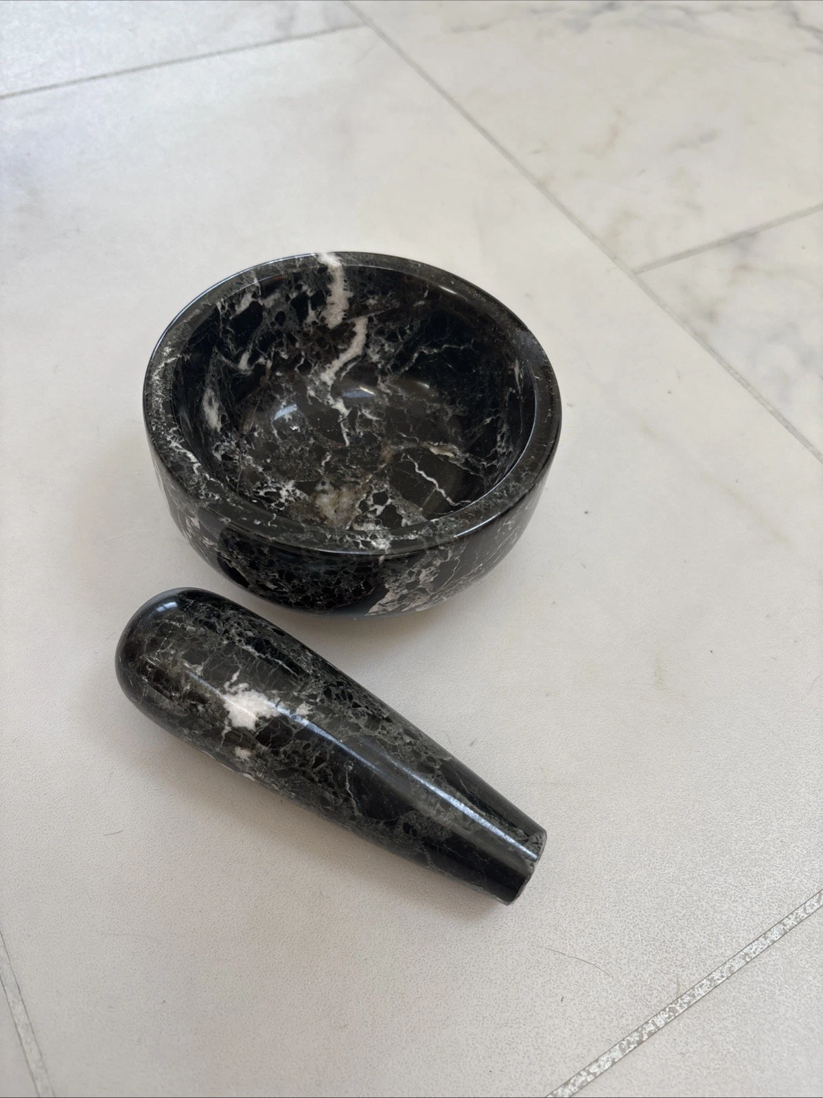 Black And White Marble Pestle And Mortar 4” Diameter KICHEN Herb Chopper
