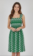 Ann Taylor Cotton Green Floral Embroidery Square Neck Dress Womens Sz 12 NWT