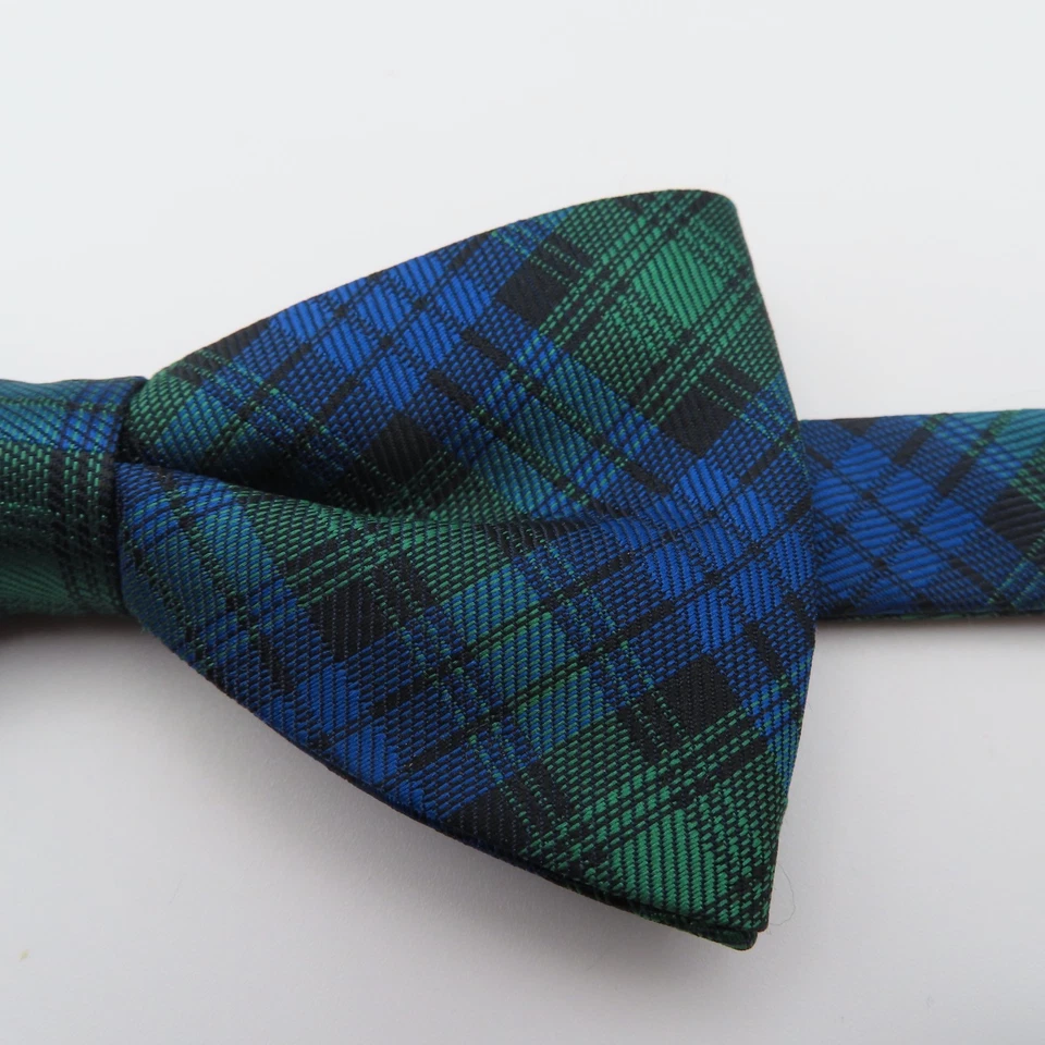 Wembley Bow Tie Polyester Green Blue Plaid 2.25" Wide Pre Tied - Image 2 of 4