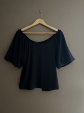 NWT Banana Republic Crepe Volume-Sleeve Blouse Dark Blue Small Women