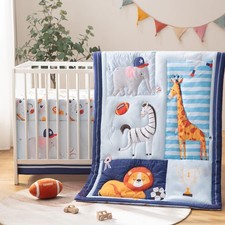 4-Piece Crib Bedding Set for Boys, includes Crib Skirt, Blanket, Crib Sheet,