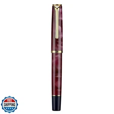 Hongdian N12 Piston Fountain Pen Fine Soft Nib, Wine Red Acrylic and Classic 