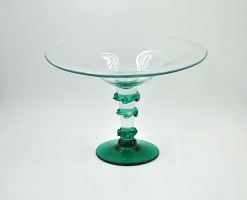 Vintage Blenko Glass Bowl With Applied Rigaree - Design #476B - Sea Green