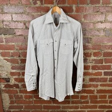 Vintage H Bar C Ranchwear Shirt Mens Large White Stripe Snap Long Tail 70s