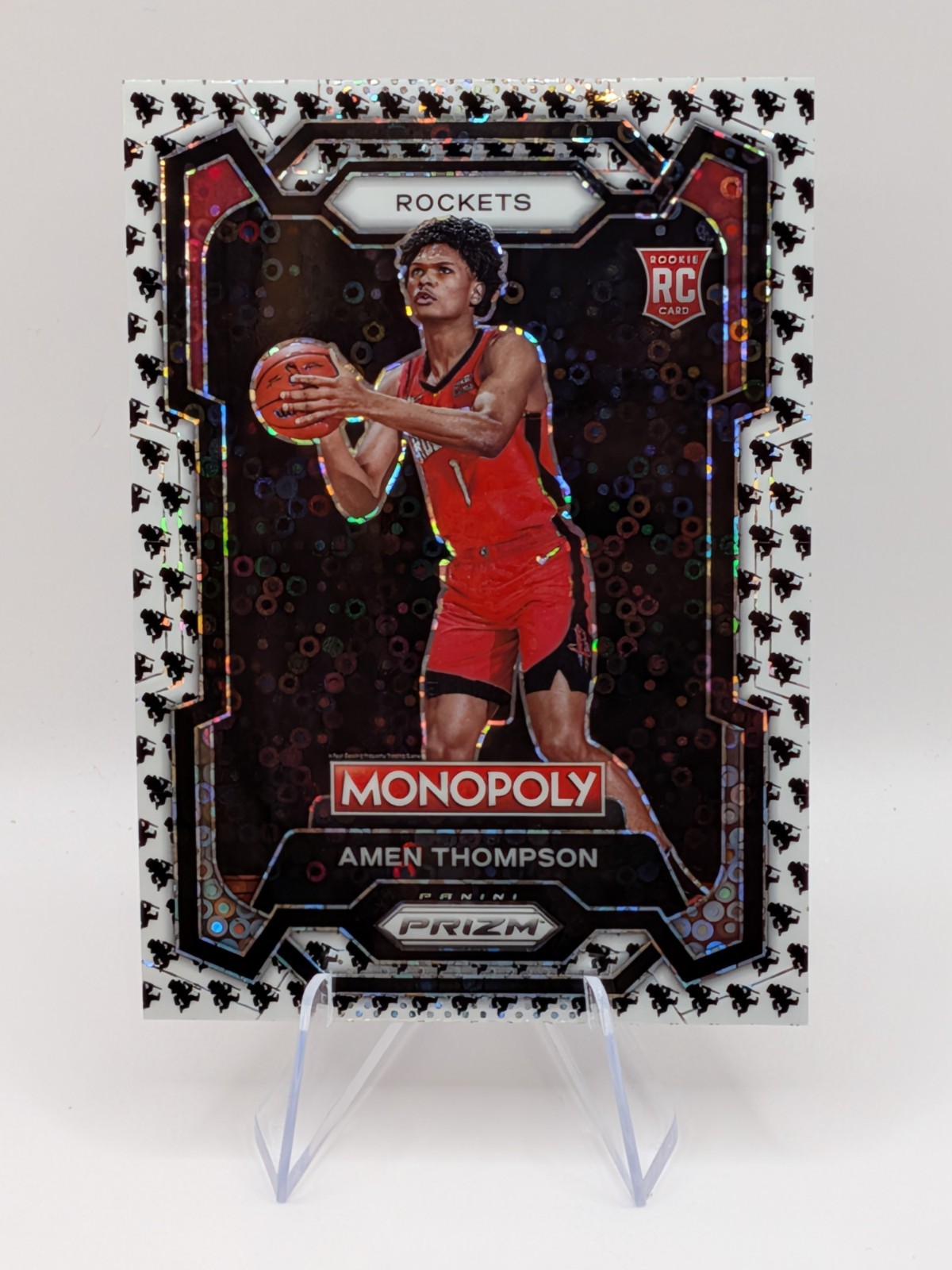 2023-24 Panini Prizm Monopoly- Amen Thompson Monopoly Man Black & White Prizm RC