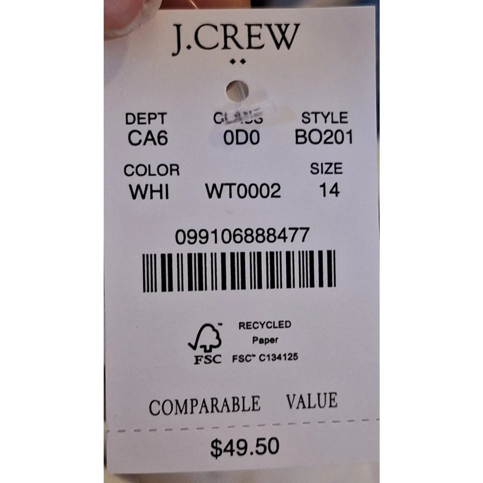 J. Pantalones Cortos de Playa Costeros Crew Mujeres 14 Blanco Algodón Frente Plano Entrepierna 7" Foto 4 de 4