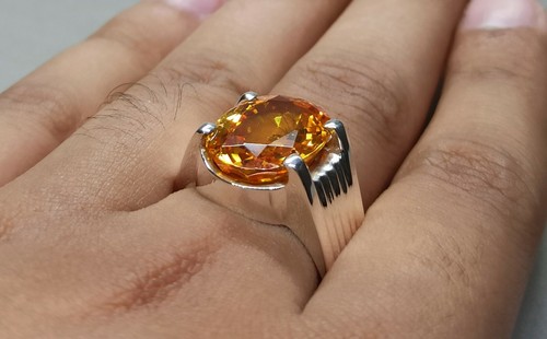 10 Carat Oval Cut Yellow Citrine Sterling Silver 925 Handmade Citrine Mens Ring - Picture 12 of 12