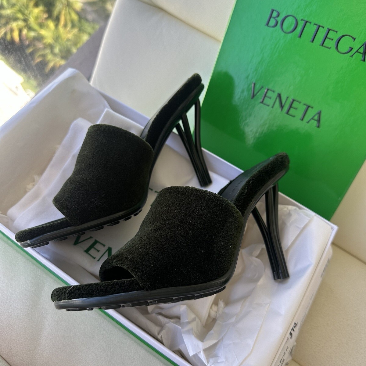 シューズ・サンダルその他 BOTTEGA VENETA Woman Heeled sandals Dark 796455V2ED0 2354 NEW BOTTEGA VENETA HEELS Sandals Shoes DARK GREEN Fabric