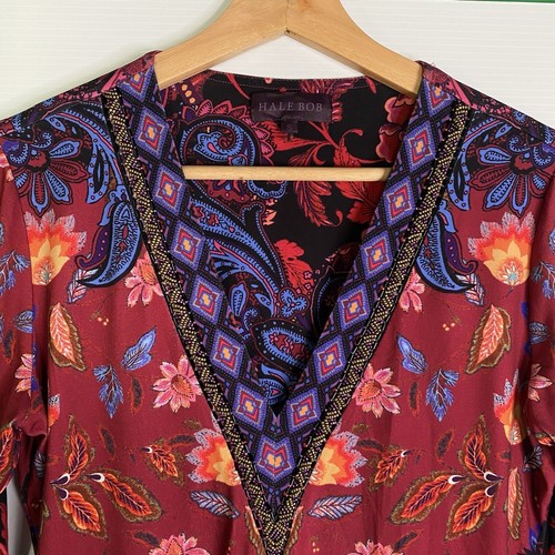 Hale Bob Dress Women S Pink Blue Floral Paisley Long Sleeve Short Shift Boho - Picture 5 of 18