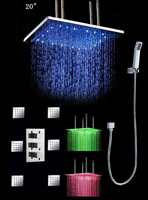 Bathroom Shower Set Ceiling Mount Rainfall 6 Jet Spray 20'' Stainless Steel 