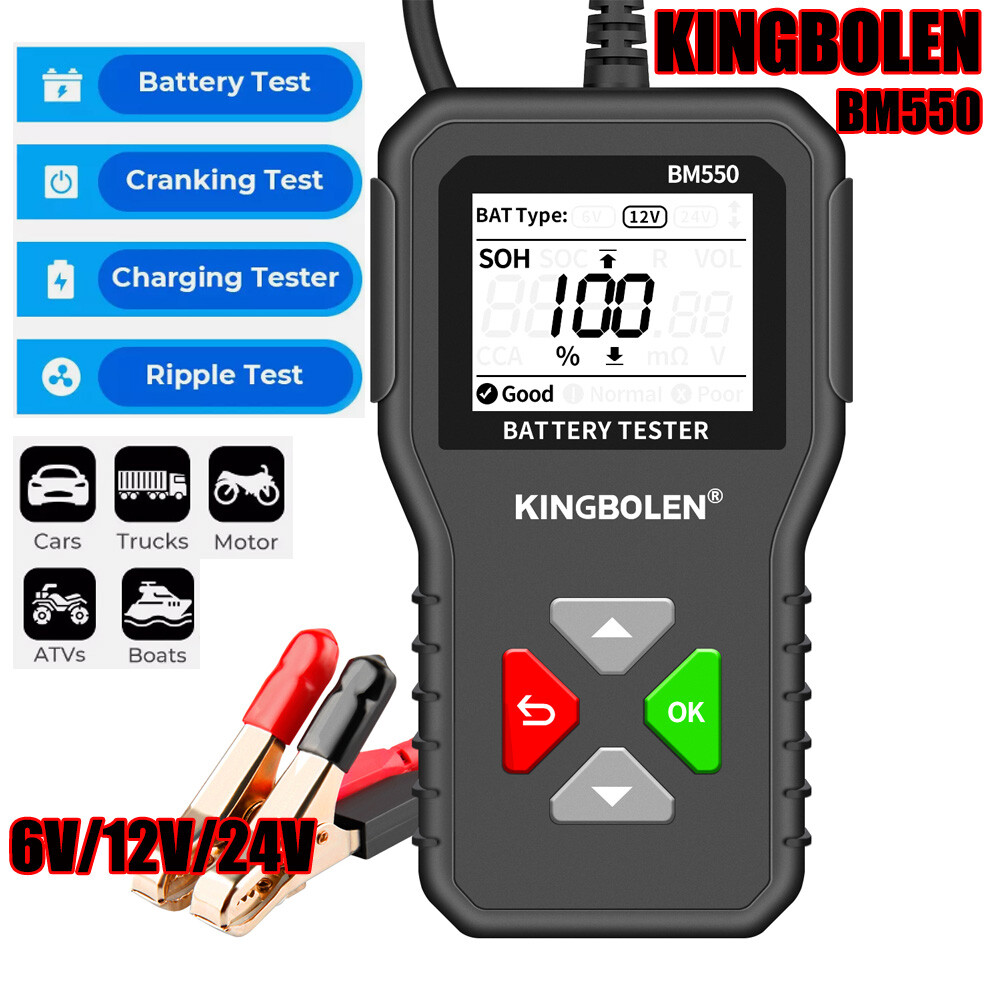 Car Battery Tester 6v~24v Truck Battery Test Charging Cranking Analyzer 2000CCA