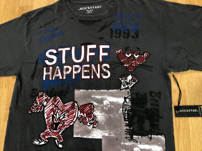 Rockstar Original STUFF HAPPENS Mens T-Shirt with Rips and Tears