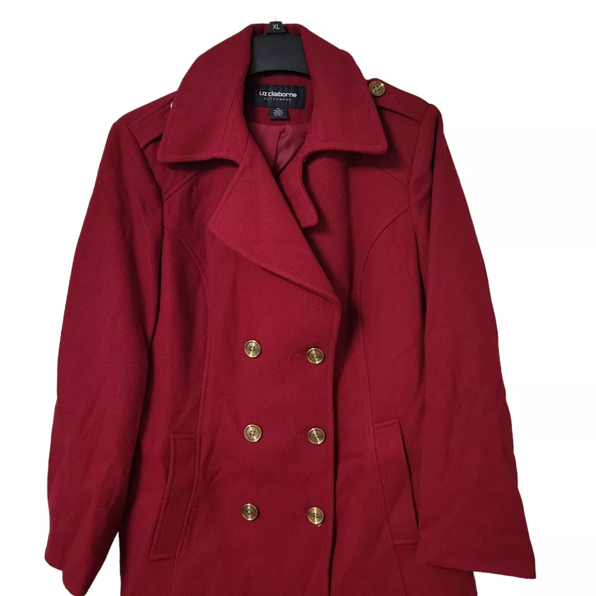 LIZ CLAIBORNE Women s PL Petite Red Wool Blend Double Breasted