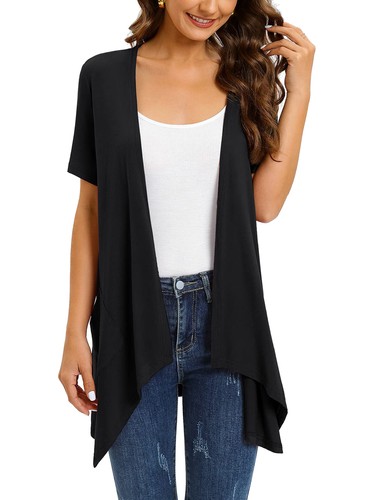 Damen Kurzarm vorne offen Achselzucken Bolero Top durchsichtig Chiffon Cardigan Bluse Top - Bild 2 von 22