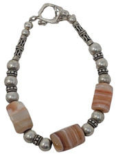 Vintage Sterling Silver Carnelian Agate Bead Bracelet Kids Charm 13.6 Grams