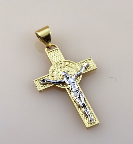 Cross Pendant in 14k Two Tone Gold Size 1.60" w/ Bail - Picture 2 of 6