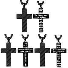 Stainless Steel USA Flag Bible Cross Pendant Inspirational Necklace for Men Boys
