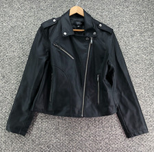 Coffee Shop Biker Jacket Coat Black Womens Juniors Sz Xl Faux Leather Full Zip