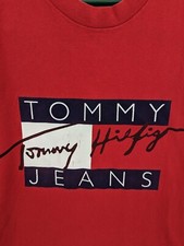 Vintage 90's Men's Tommy Hilfiger Big Flag Red Tee Shirt, Medium, MADE IN USA