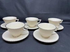 Lenox "COLONNADE" Platinum ~ USA ~ Set of 5 ~ Cups & Saucers ~ 2 5/8" Tall