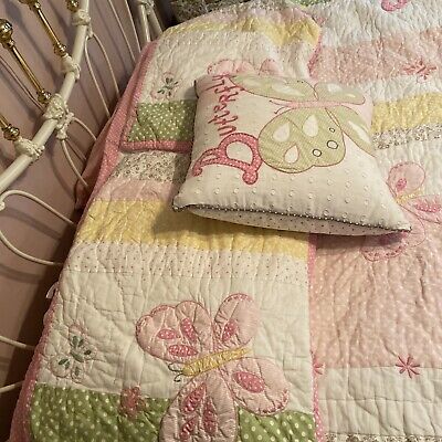 Pottery Barn Kids Butterfly Cotton Full Quilt, Throw Pillow 2 Shams Sheet  Set