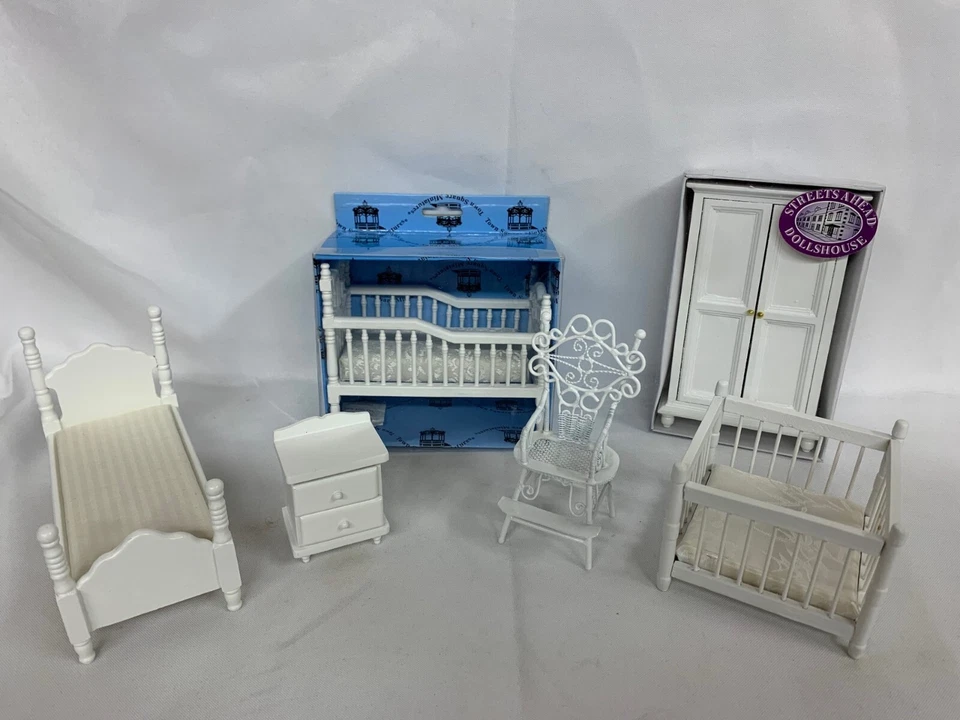 Vintage Miniatures 6 Piece White Childs Room Furniture Set 1:12 - Image 2 of 4