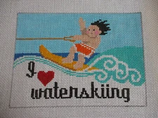 Handpainted Needlepoint Canvas I Love Waterskiing Cute for Lake Cottage Beach