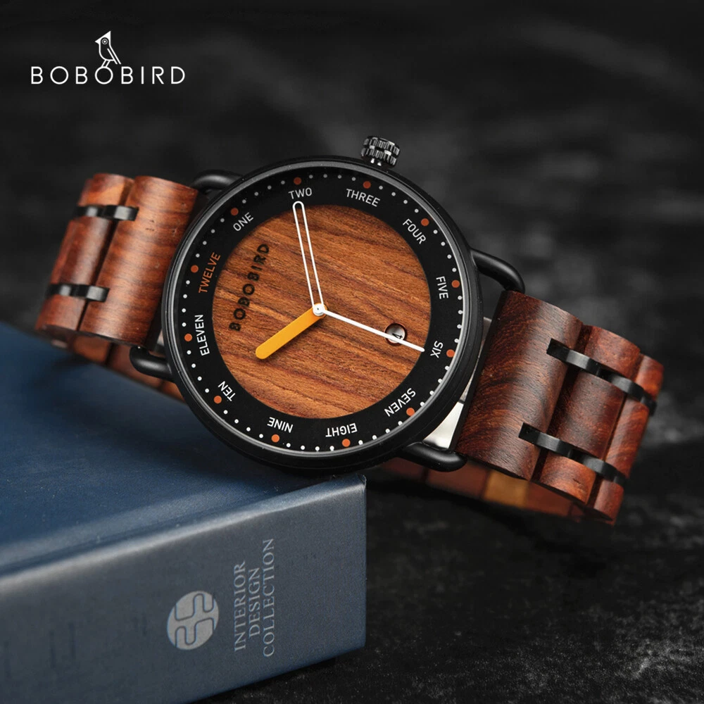 BOBO BIRD Natural Wooden Watch Unisex Quartz Wristwatch in 4