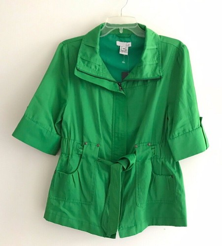 Luii Short Sleeve Belted Pocketed Zippered Jacket Womens Size M Blue Green - Picture 14 of 25