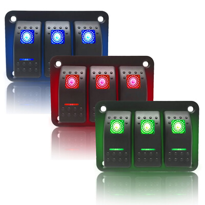 3-Gang Toggle Rocker Switch Panel LED Rocker 12V 20A Heavy Duty - Dual Function