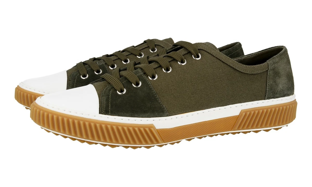 AUTH PRADA SNEAKERS SHOES 4E3058 GREEN SUEDE FABRIC NEW US 10 EU