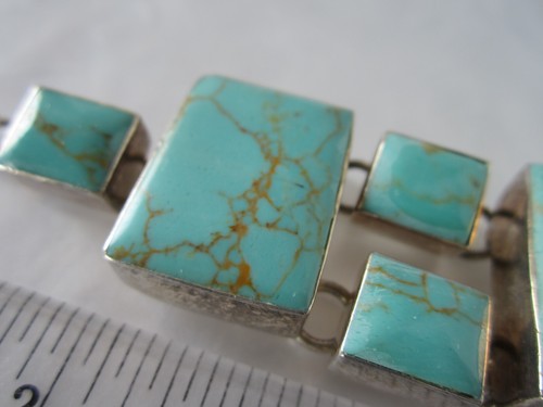 VTG MID-CENTURY MODERN TAXCO MEXICO SOLID STERLING SILVER TURQUOISE BRACELET - Picture 9 of 15