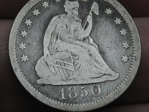 1850 P Silver Seated Liberty Quarter- Philadelphia, VG/Fine Details