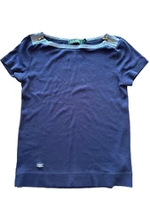 Ralph Lauren Navy Blue  Womens Size Medium Shirt Blouse Zippers Scoop neck EUC