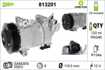 Valeo 813201 Compressor, Air Conditioning for Citroen, Peugeot