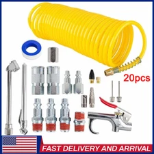 20pcs Air Compressor Accessory Kit 25Ft Recoil Air Hose Gun Nozzles Set 1/4" NPT