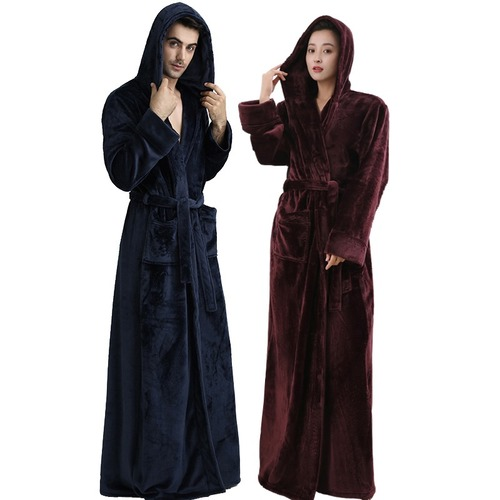 Lovers Hooded Extra Long Bathrobe Plus Size Thickening Bath Robe