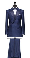 Herren Blau Anzug Groomsmen Zweireihig Smoking Hochzeit Party (Mantel + Hose)