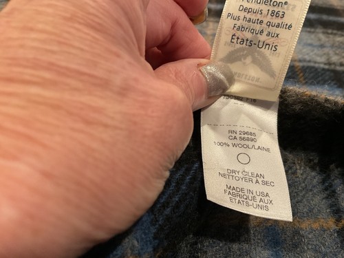 VTG PENDLETON USA 100% WOOL “LOST LAKE” BLUE & GRAY PLAID FRINGED BLANKET - Picture 5 of 8