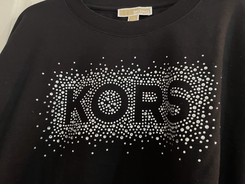 Michael Kors Women's Top Black/Silver Color Rhinestone Sz L MSRP $110 NWT - Picture 2 of 8