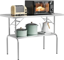 Stainless Steel Folding Table with Undershelf for Pre & Work 48 x 24 Inches New