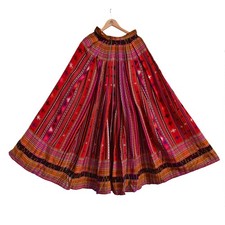 Maroon  orange Pure Silk Lehenga Skirt, Hand Embroidered Bollywood