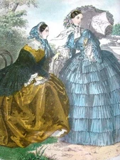 Lovely Antique Framed Color Engraving Fashion Print, ANAIS COUDOUVE By Leroy Imp