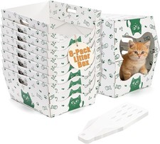 8 Pack Disposable Cat Litter Box Sturdy White Cardboard Litter Boxes W/ Scoop