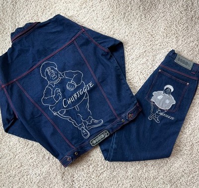 VTG Y2K Chubiggie Denim Set Trucker Jacket XL, Jeans 36x34 Fubu Style Fat Albert