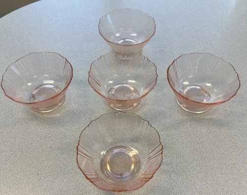 Set of 5 Pink Depression Glass MacBeth-Evans American Sweetheart Sherbets