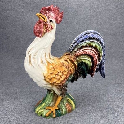 Vintage Italian Hand Painted Ceramic 16'' Rooster Figurine Statue Italy Pottery