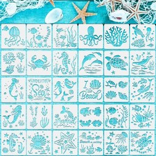 30 Pieces Sea Ocean Creatures Stencils 5 x 5 Inch Ocean Templates for Painting S